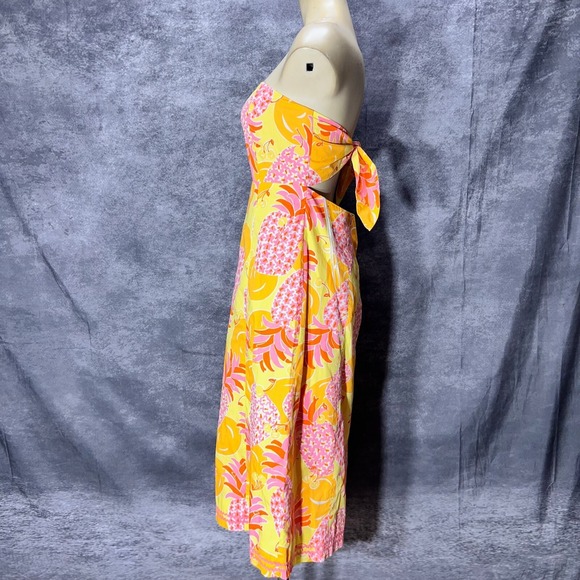 VTG Lilly Pulitzer Sabrina Strapless Dress Size 10 Yellow Pineapples Tie Back - Picture 7 of 11